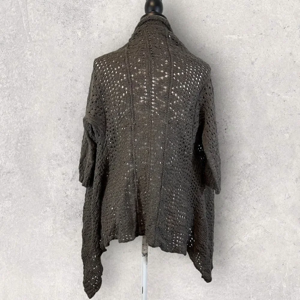 NWT Calvin Klein Crochet Sweater Olive Open Front Draped, Size L